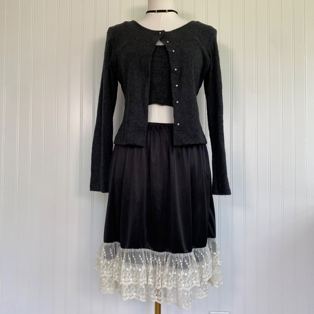 Ciel‎ USA Womens Lace Trimmed Whimsigoth Slip Skirt Size M Dark Coquette Grunge